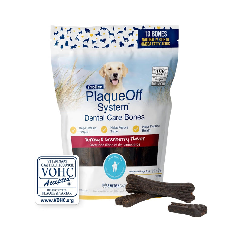 ProDen PlaqueOff 13 Dental Bones for Medium & Large Dogs Tartar, Plaque & Bad Breath Remover, Improves Overall Oral Health Flavour(Turkey & Cranberry) - Pack Of 2