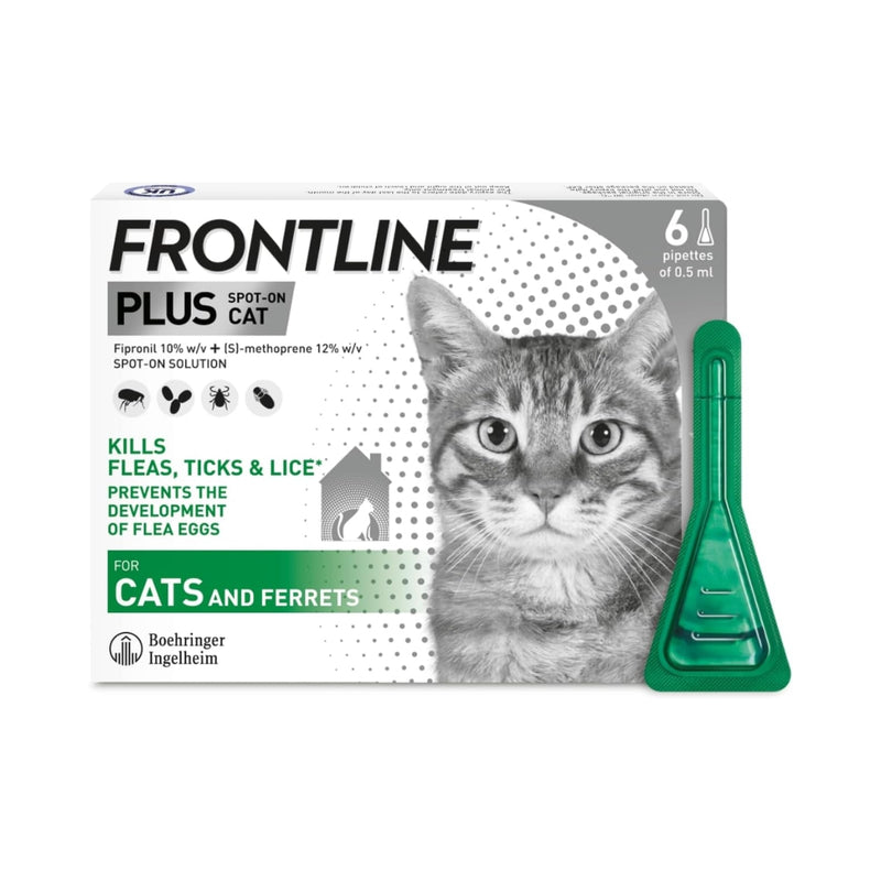 FRONTLINE Plus Flea & Tick Treatment for Cats and Ferrets - 6 Pipettes