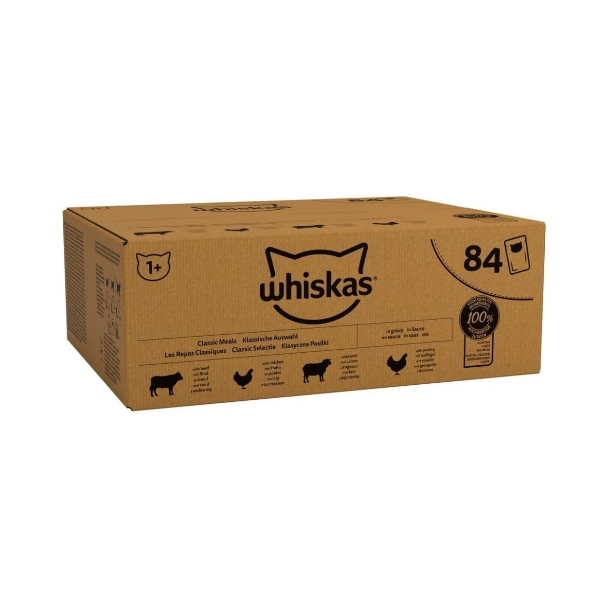 whiskas 1+ Adult Classic Selection in Gravy 84 Pouches, Adult Wet Cat Food, Megapack (84 x 85 g)