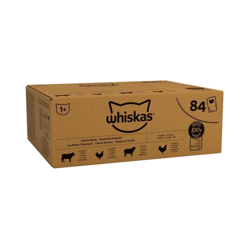 whiskas 1+ Adult Classic Selection in Gravy 84 Pouches, Adult Wet Cat Food, Megapack (84 x 85 g)