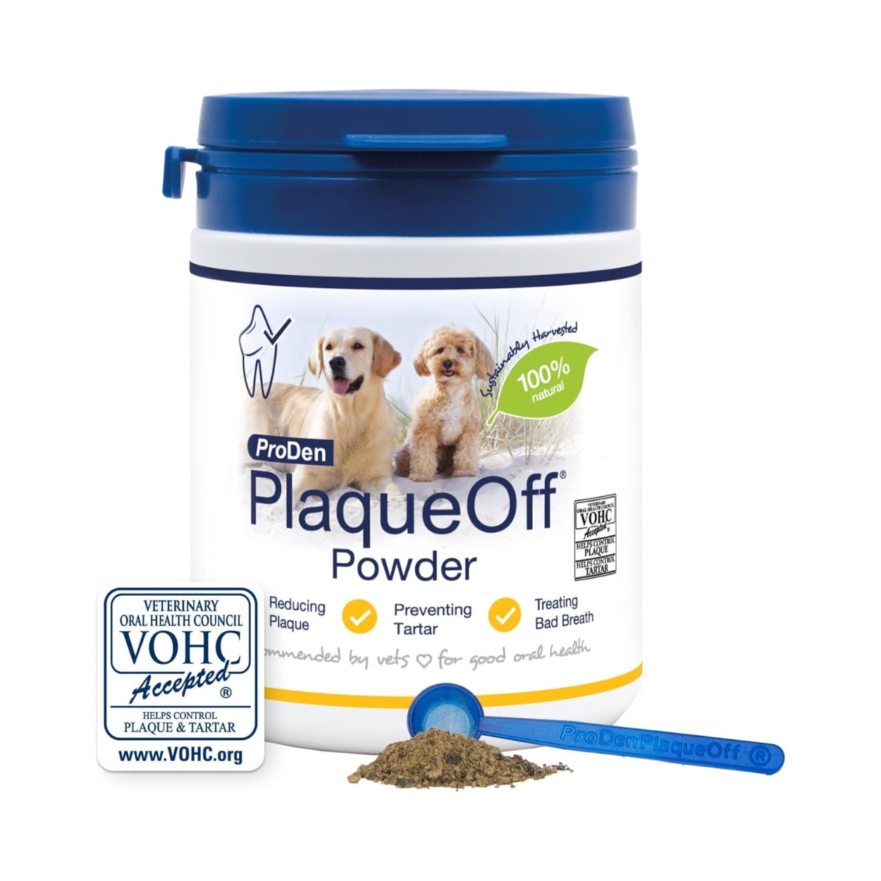 ProDen PlaqueOff Powder for Dogs & Cats, Tartar & Bad Breath Remover with 100% Natural Teeth Plaque Remover 180 g