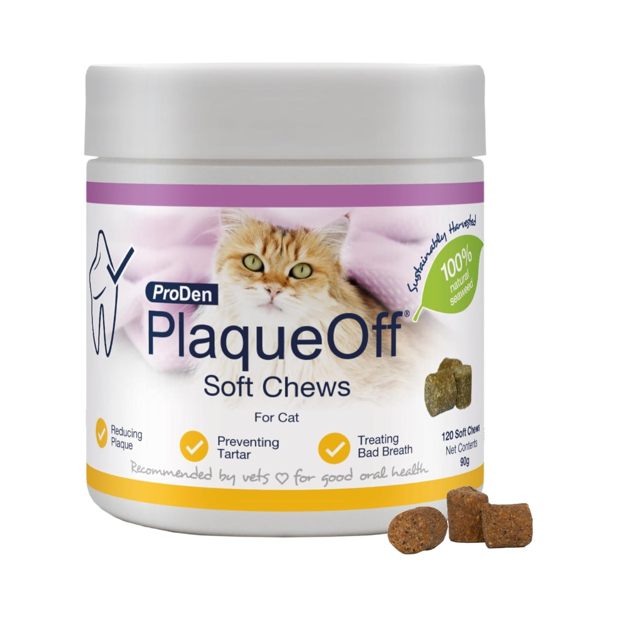 ProDen PlaqueOff 120 Soft Chews | Natural Plaque, Tartar & Bad Breath Remover for Cats
