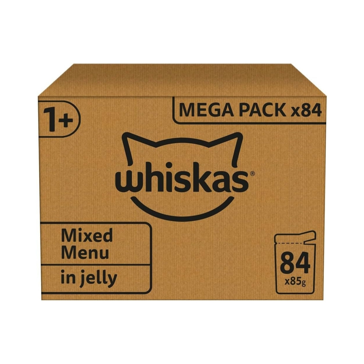 whiskas 1 plus Adult Mixed Selection in Jelly 84 Pouches, Adult Wet Cat Food, Megapack (84 x 85 g)