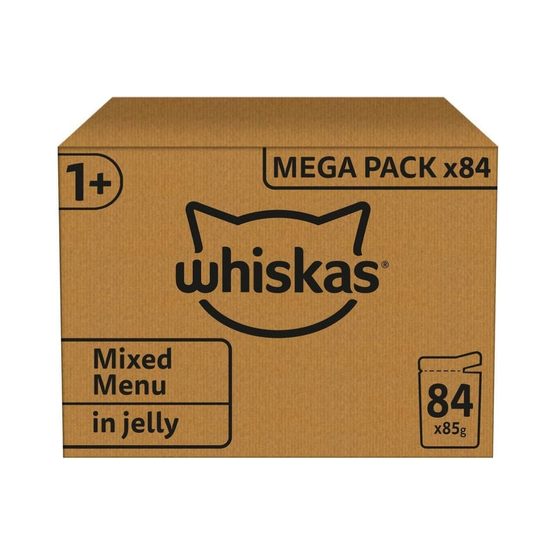whiskas 1 plus Adult Mixed Selection in Jelly 84 Pouches, Adult Wet Cat Food, Megapack (84 x 85 g)